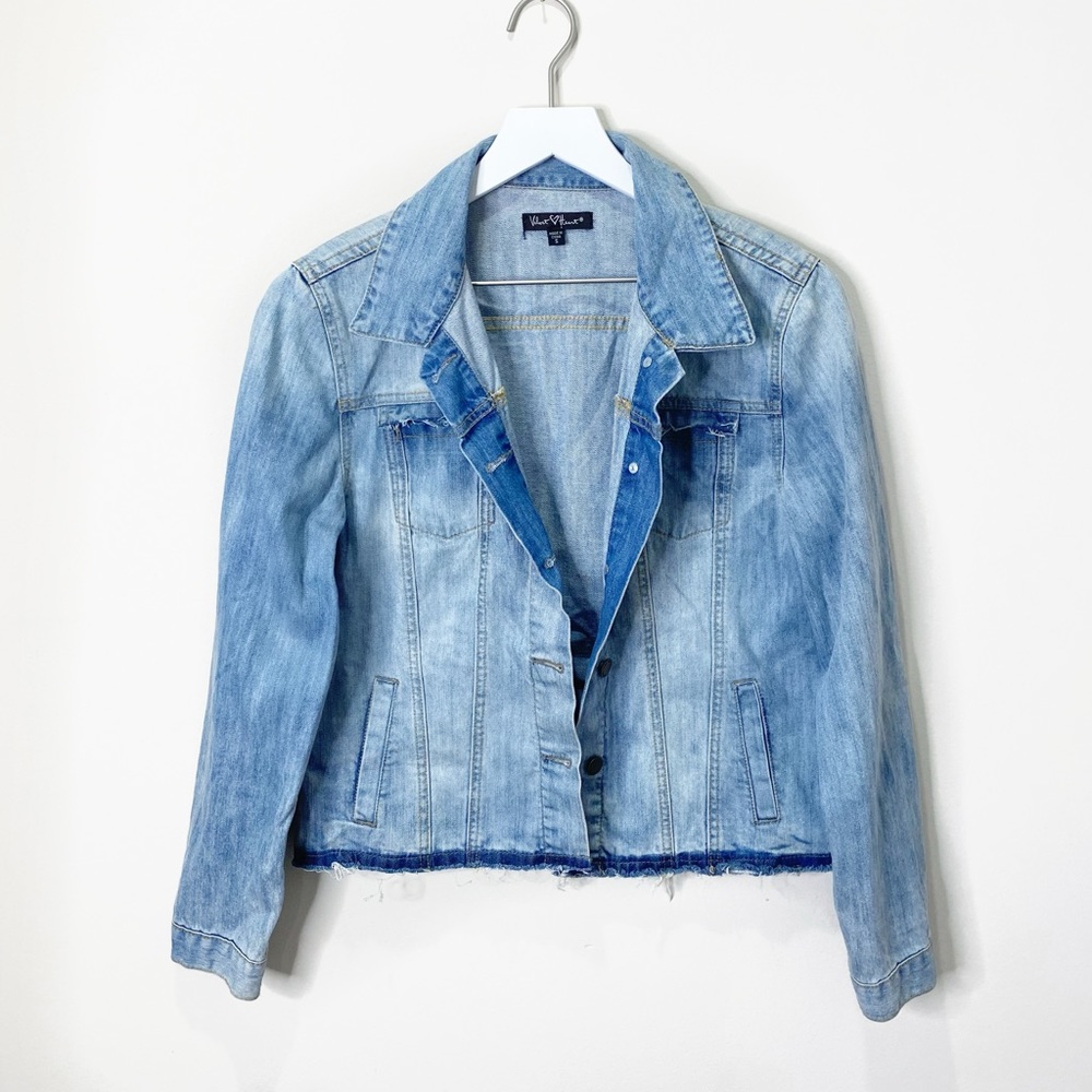 Velvet Heart Acid Wash Frayed Hem Denim Jean Jacket